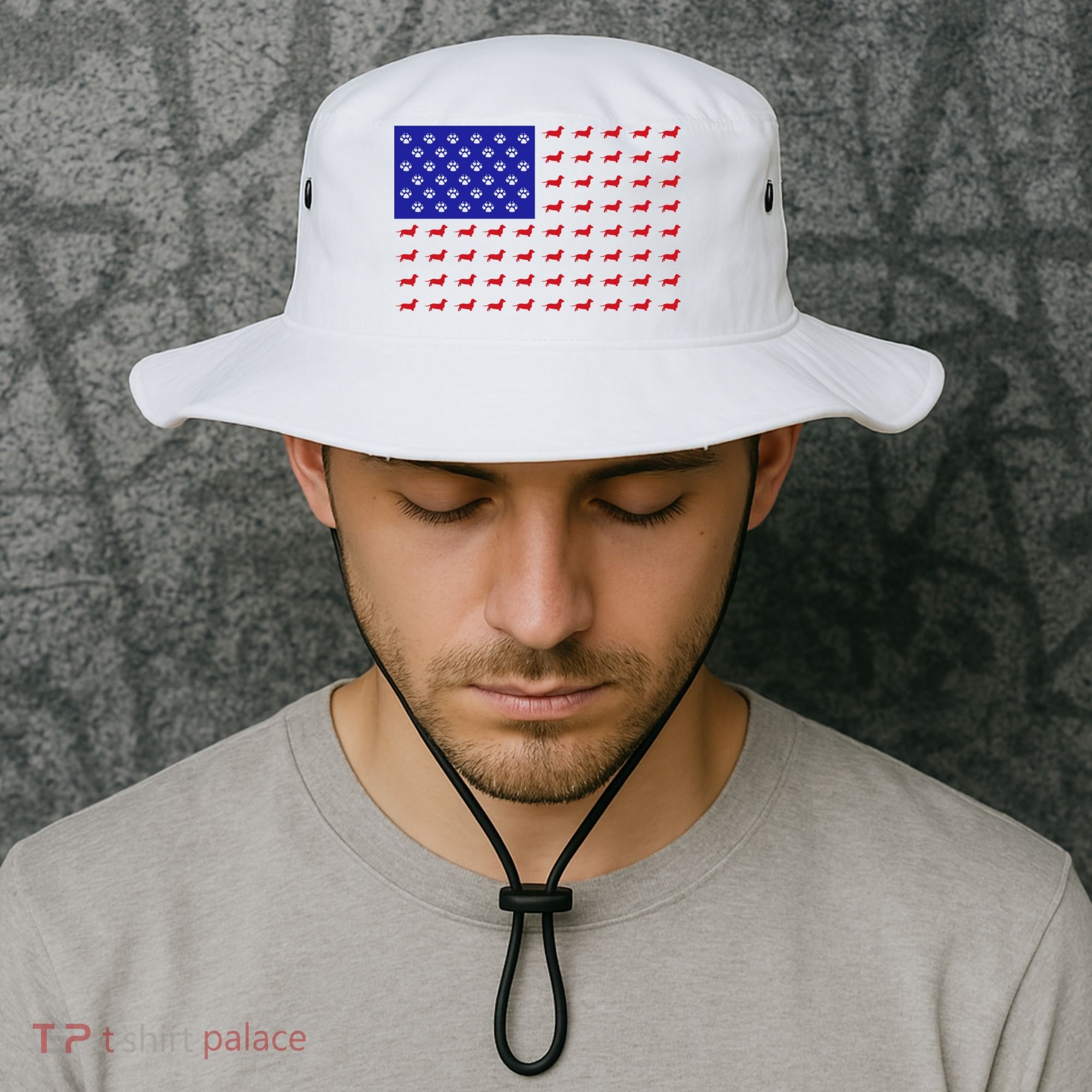 American Flag Dachshund Dog Bucket Hat