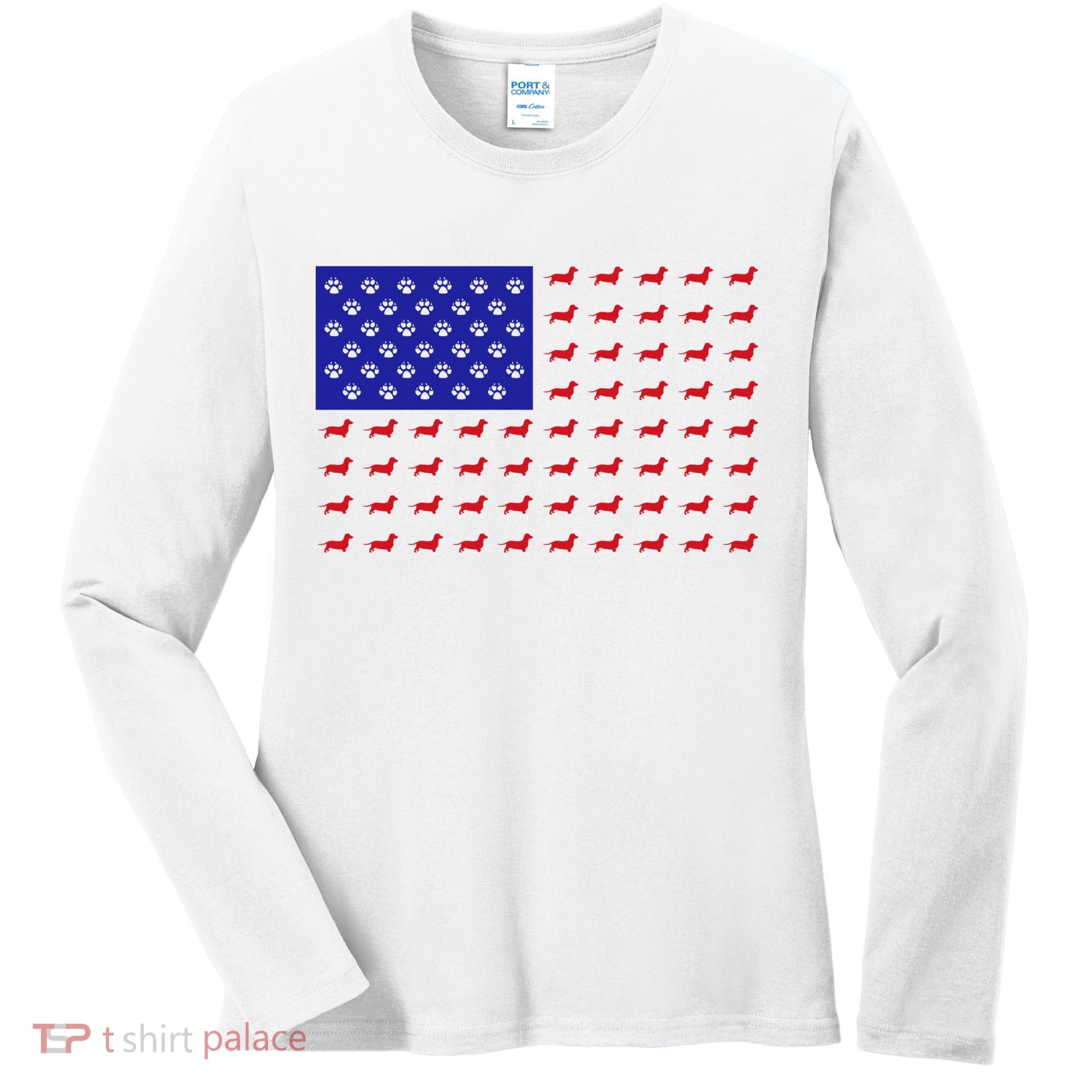 American Flag Dachshund Dog Women's Long Sleeve Shirt