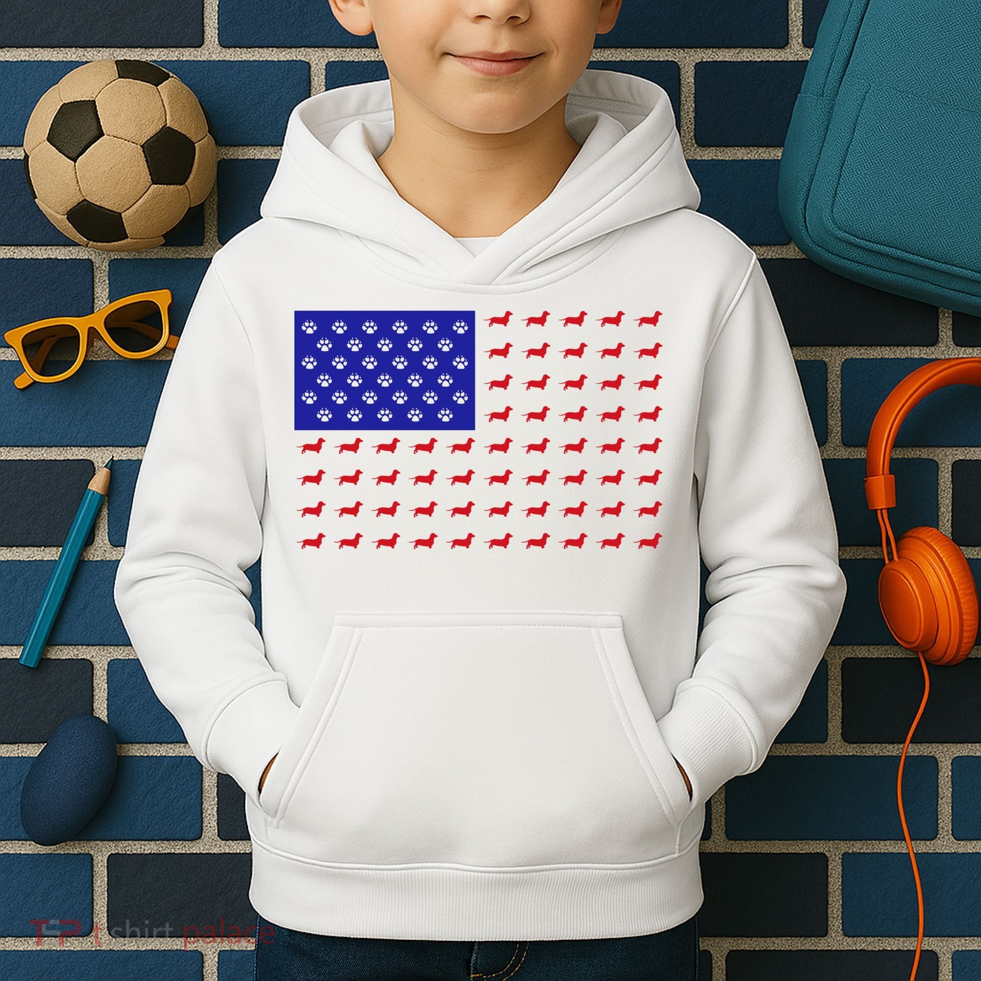 American Flag Dachshund Dog Kids Hoodie