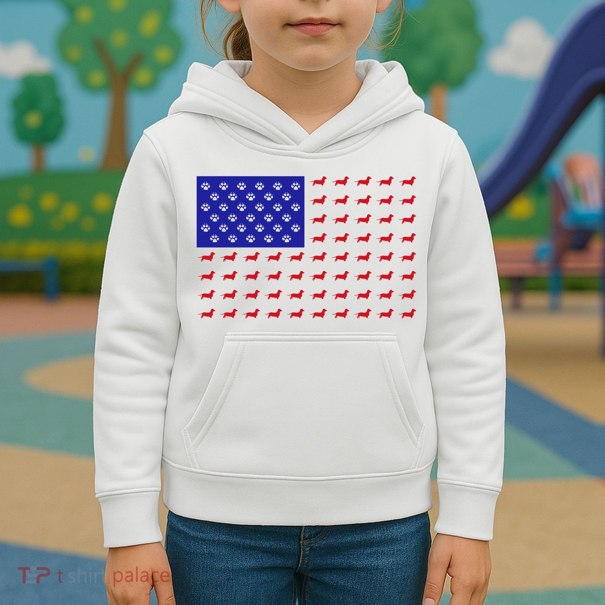 American Flag Dachshund Dog Kids Hoodie
