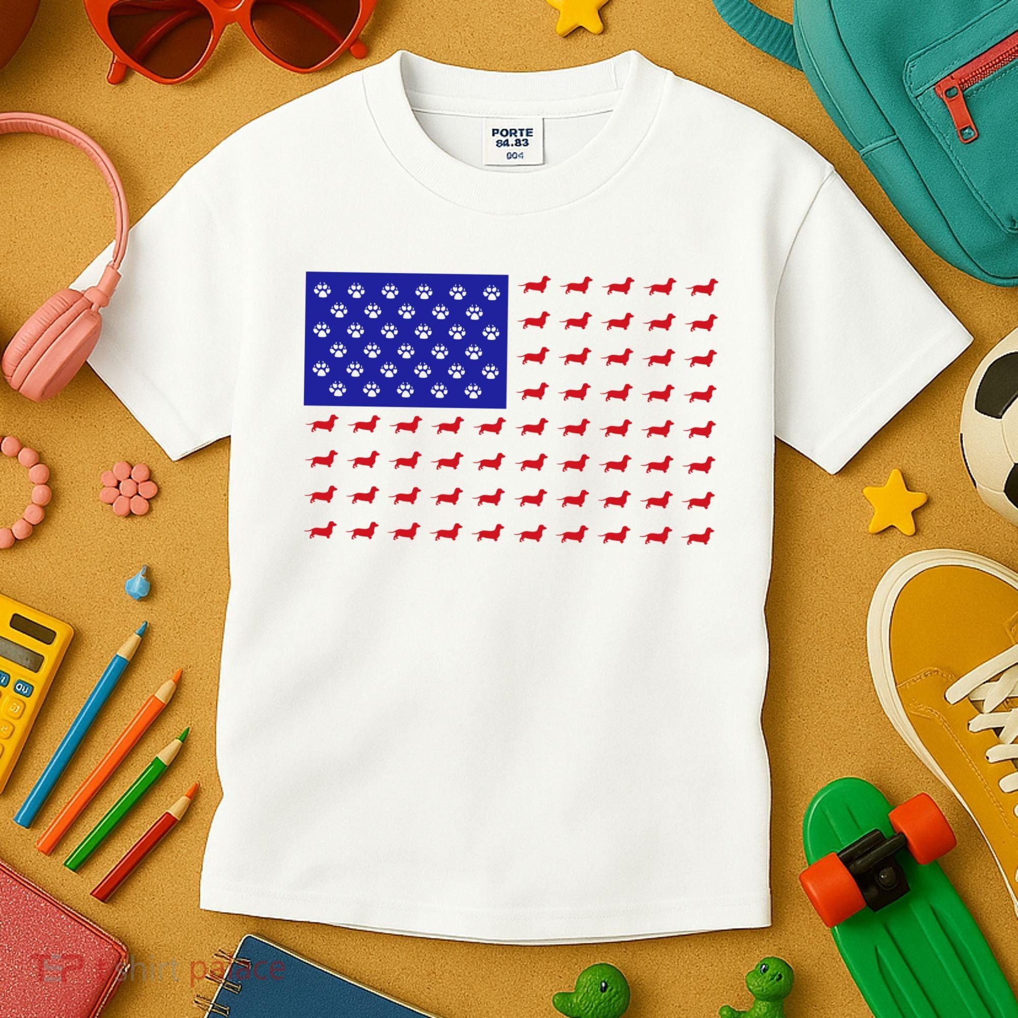 American Flag Dachshund Dog Kids T-Shirt