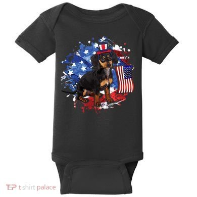 American Flag Dachshund Dog Cool Baby Bodysuit