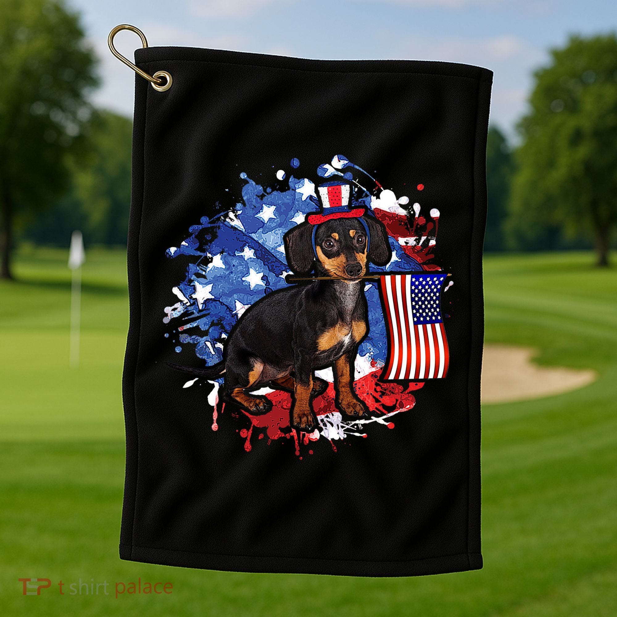 American Flag Dachshund Dog Cool Golf Towel