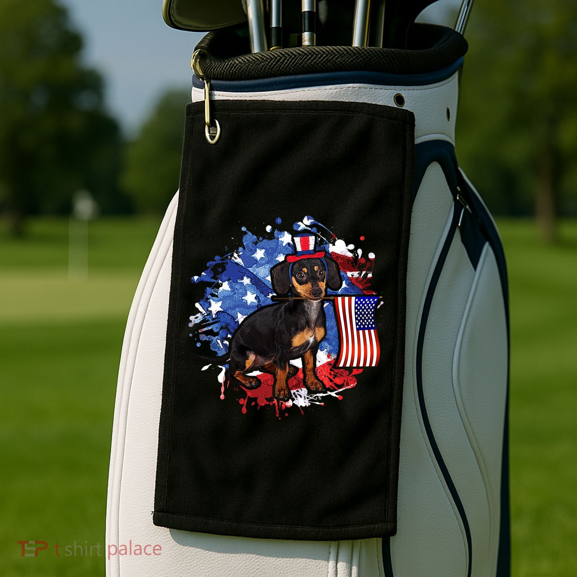 American Flag Dachshund Dog Cool Golf Towel