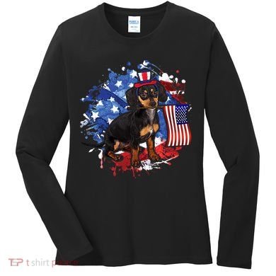 American Flag Dachshund Dog Cool Women's Long Sleeve Shirt