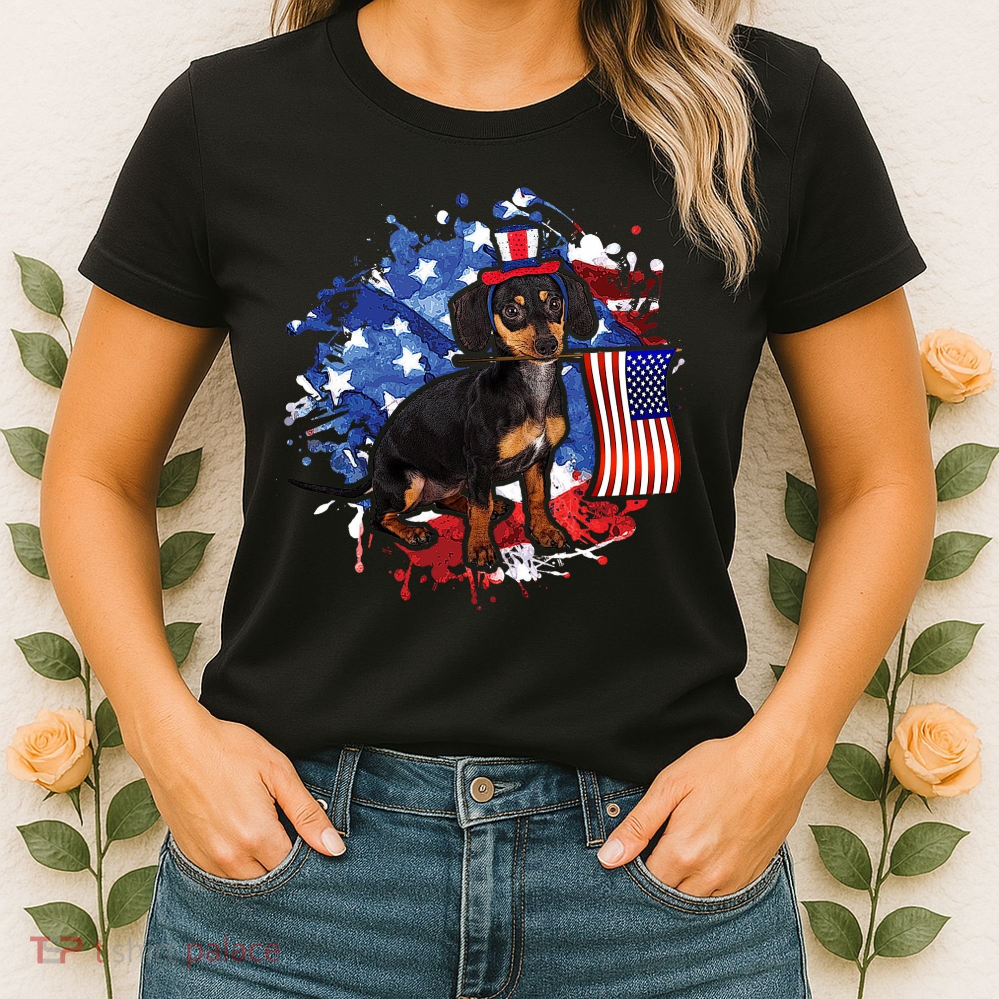 American Flag Dachshund Dog Cool Women's T-Shirt
