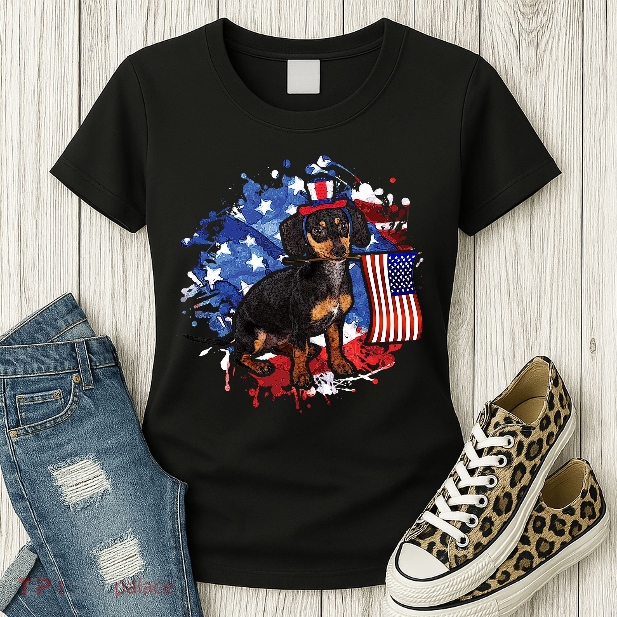 American Flag Dachshund Dog Cool Women's T-Shirt