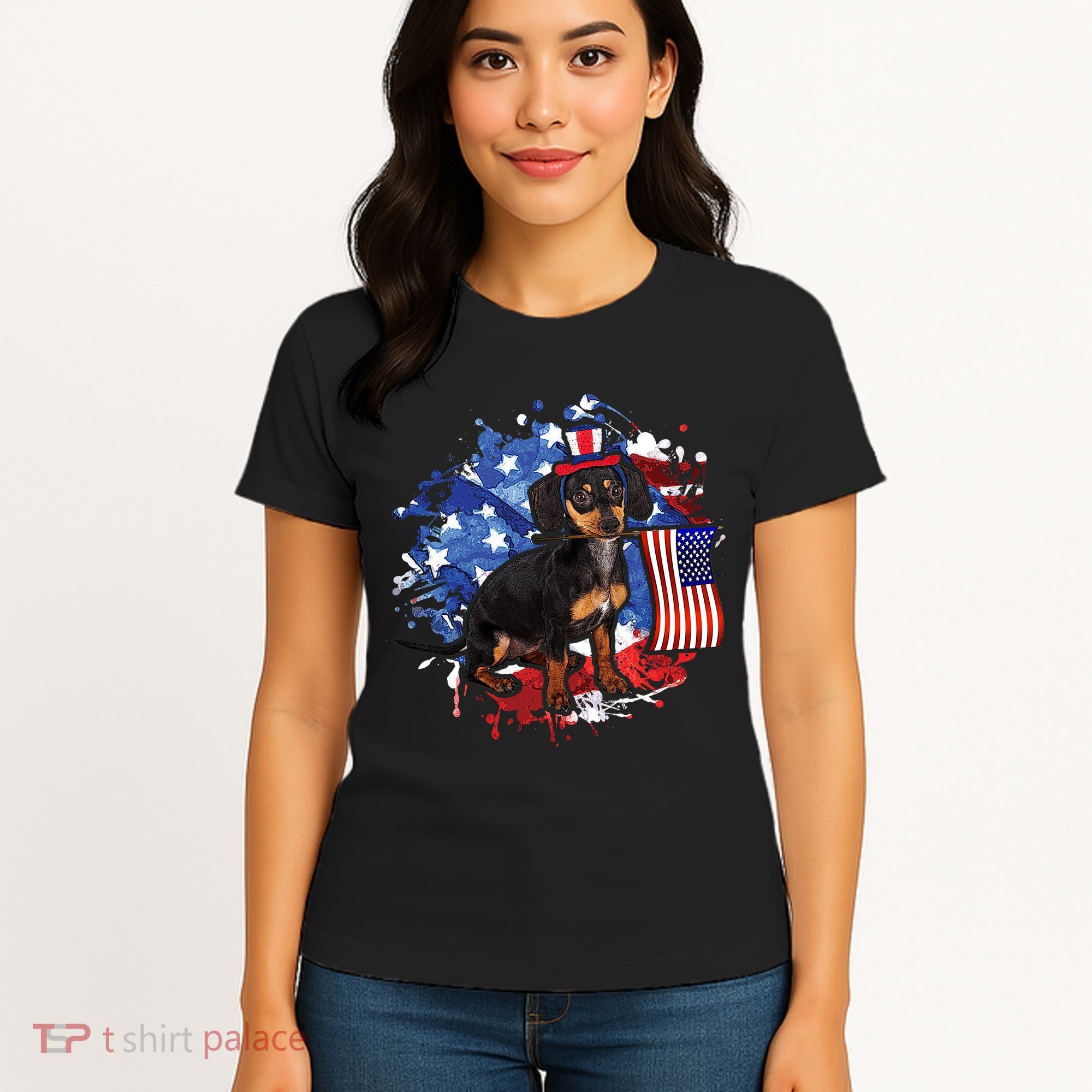 American Flag Dachshund Dog Cool Women's T-Shirt
