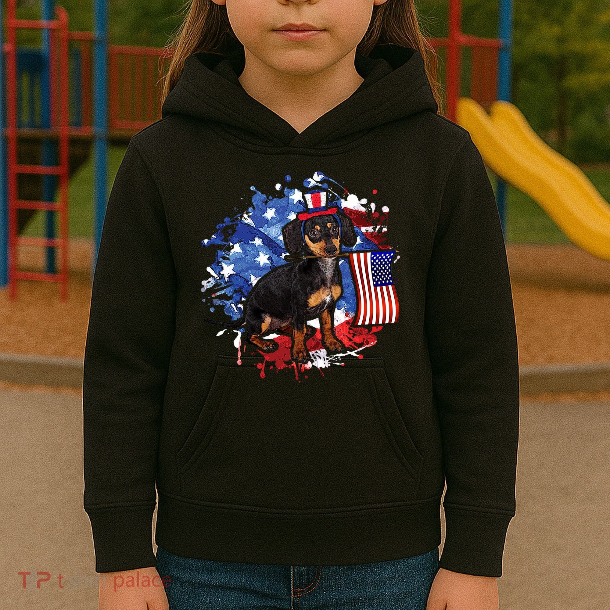 American Flag Dachshund Dog Cool Kids Hoodie