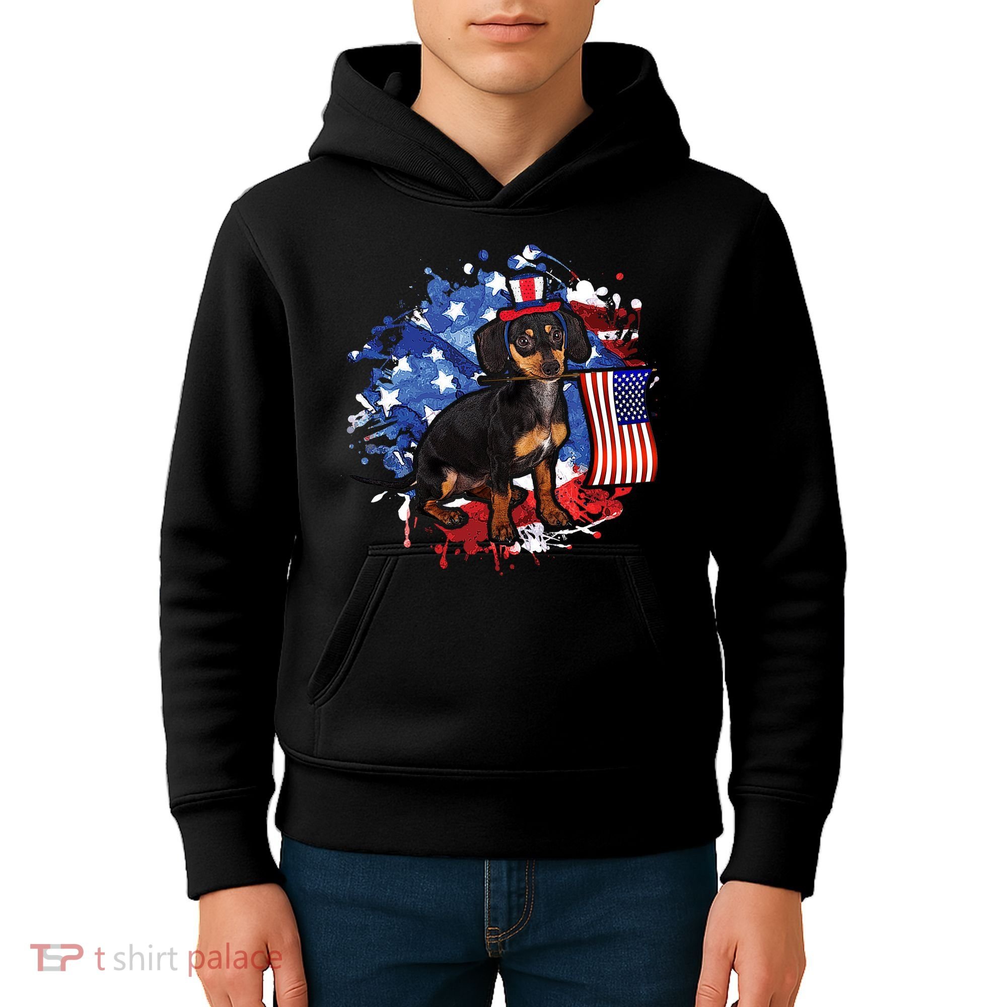 American Flag Dachshund Dog Cool Kids Hoodie