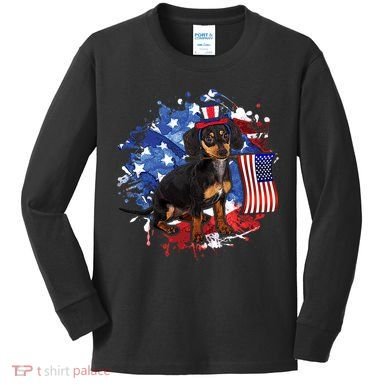 American Flag Dachshund Dog Cool Kids Long Sleeve Shirt