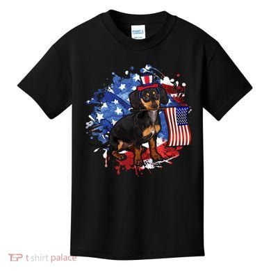 American Flag Dachshund Dog Cool Kids T-Shirt