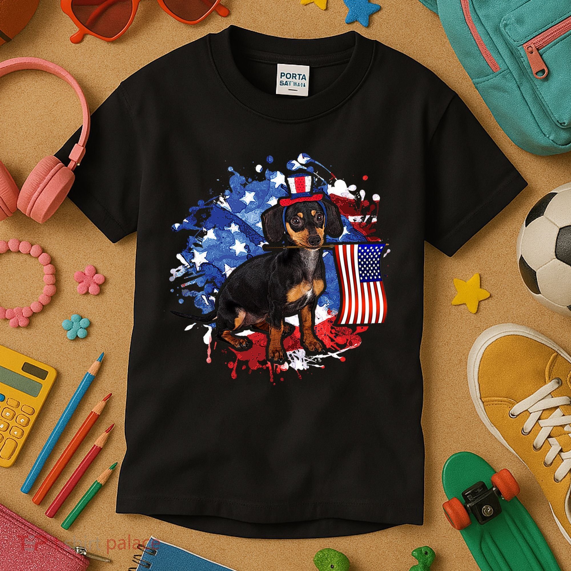 American Flag Dachshund Dog Cool Kids T-Shirt
