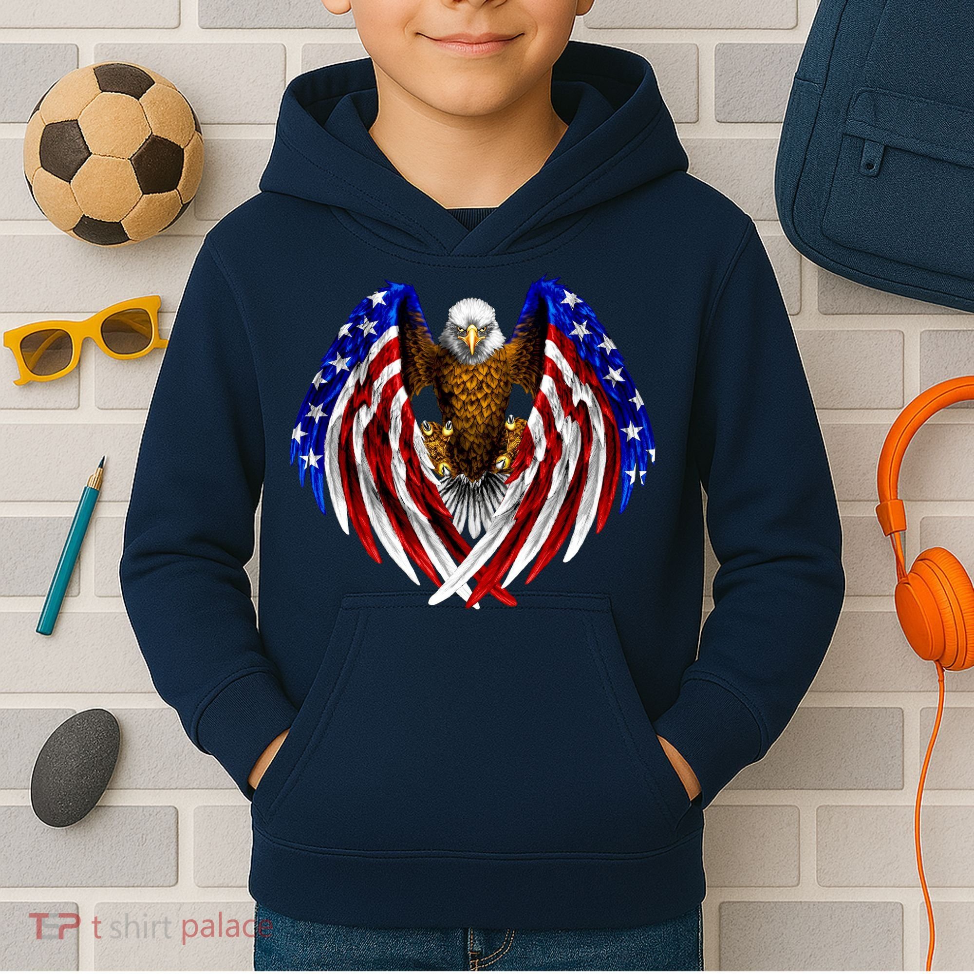 American Flag Eagle Kids Hoodie