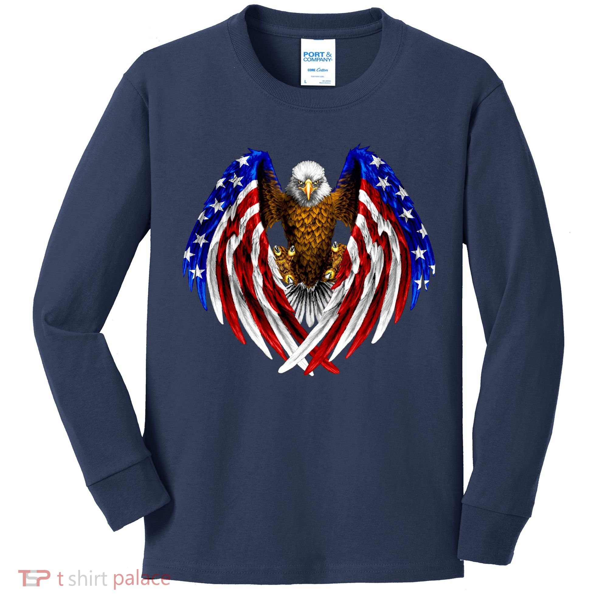 American Flag Eagle Kids Long Sleeve Shirt