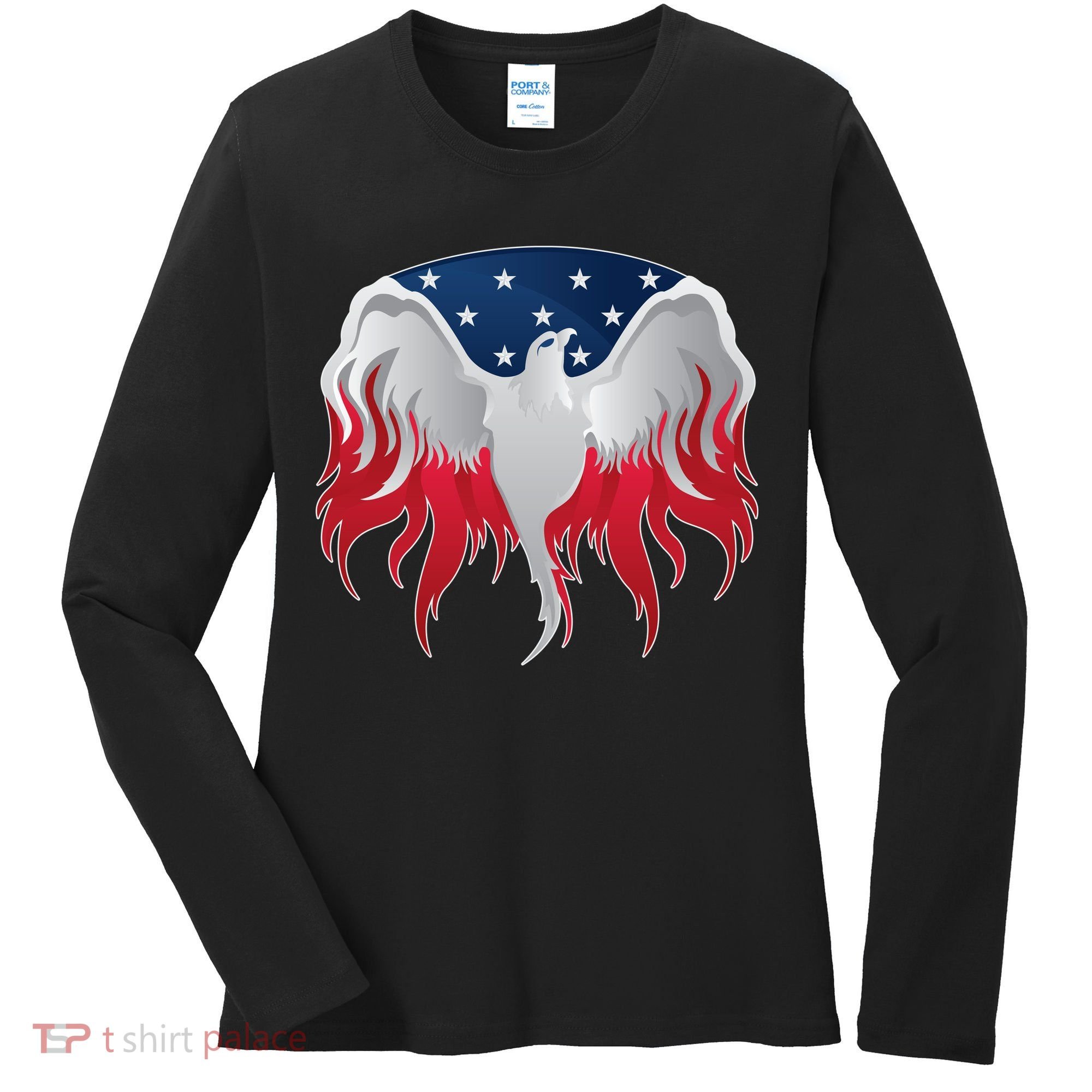 American Flag Eagle USA Illustration Women's Long Sleeve Shirt