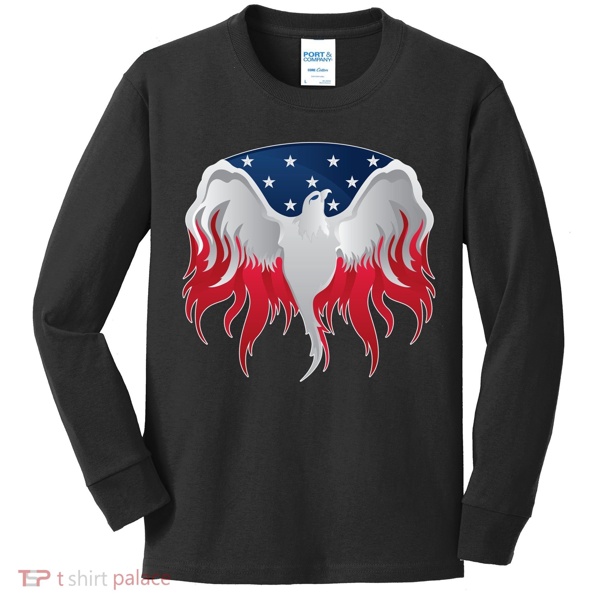 American Flag Eagle USA Illustration Kids Long Sleeve Shirt