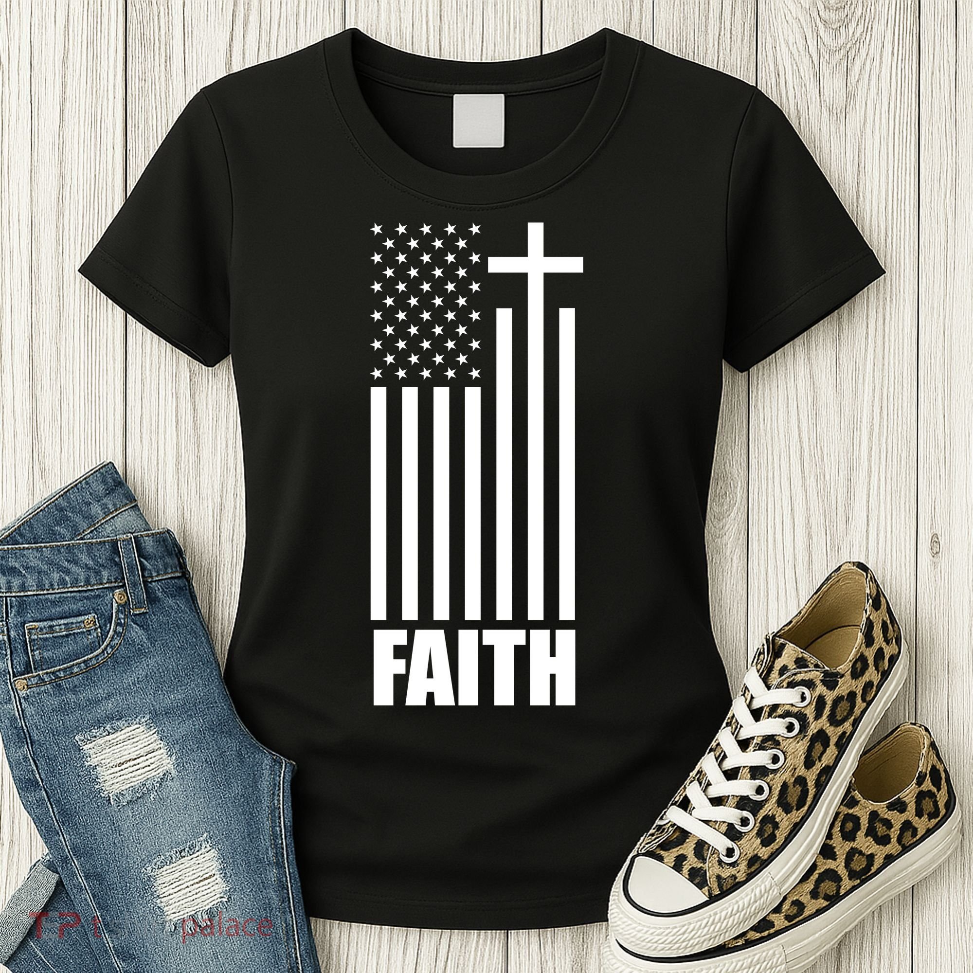American Flag Faith Cross Women's T-Shirt