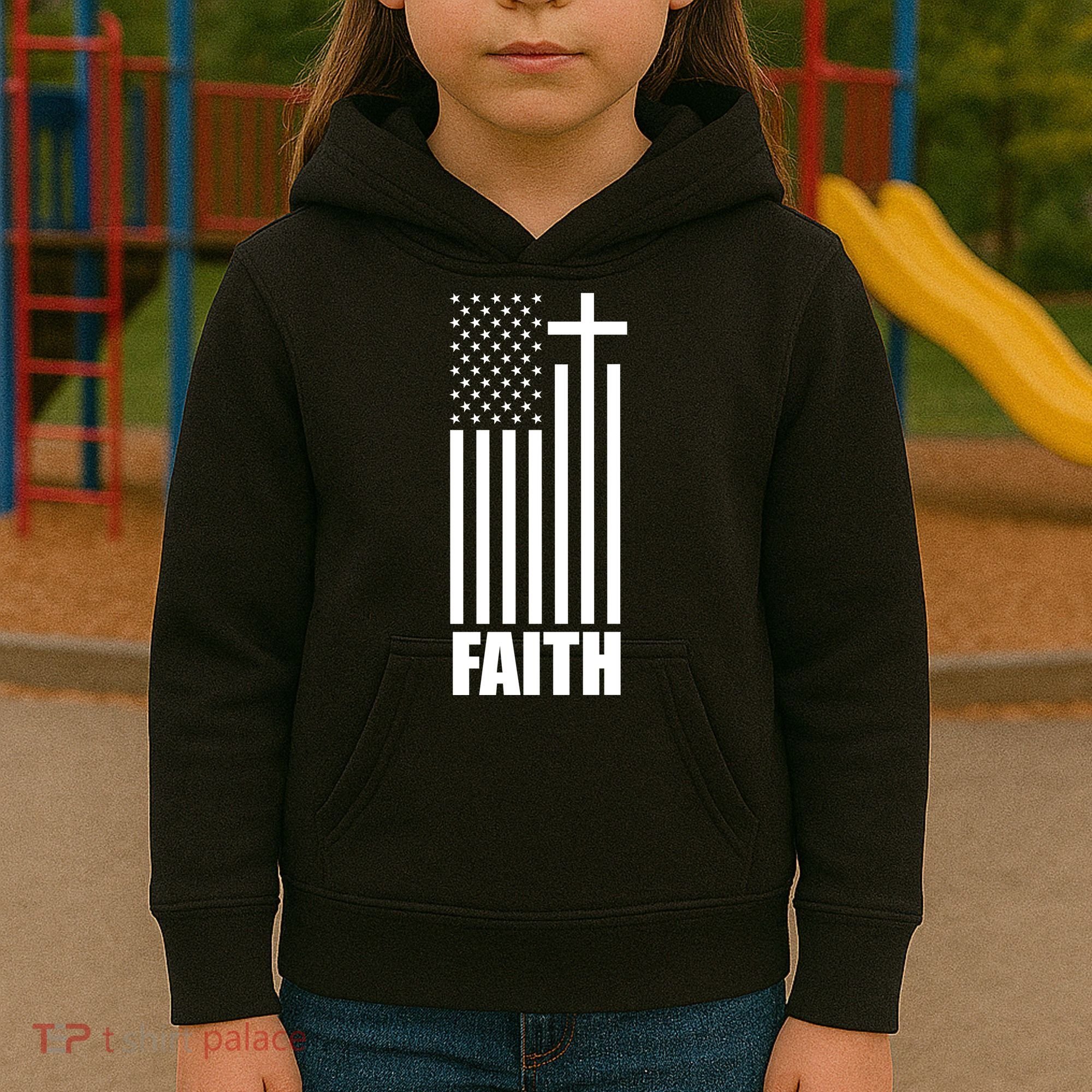 American Flag Faith Cross Kids Hoodie