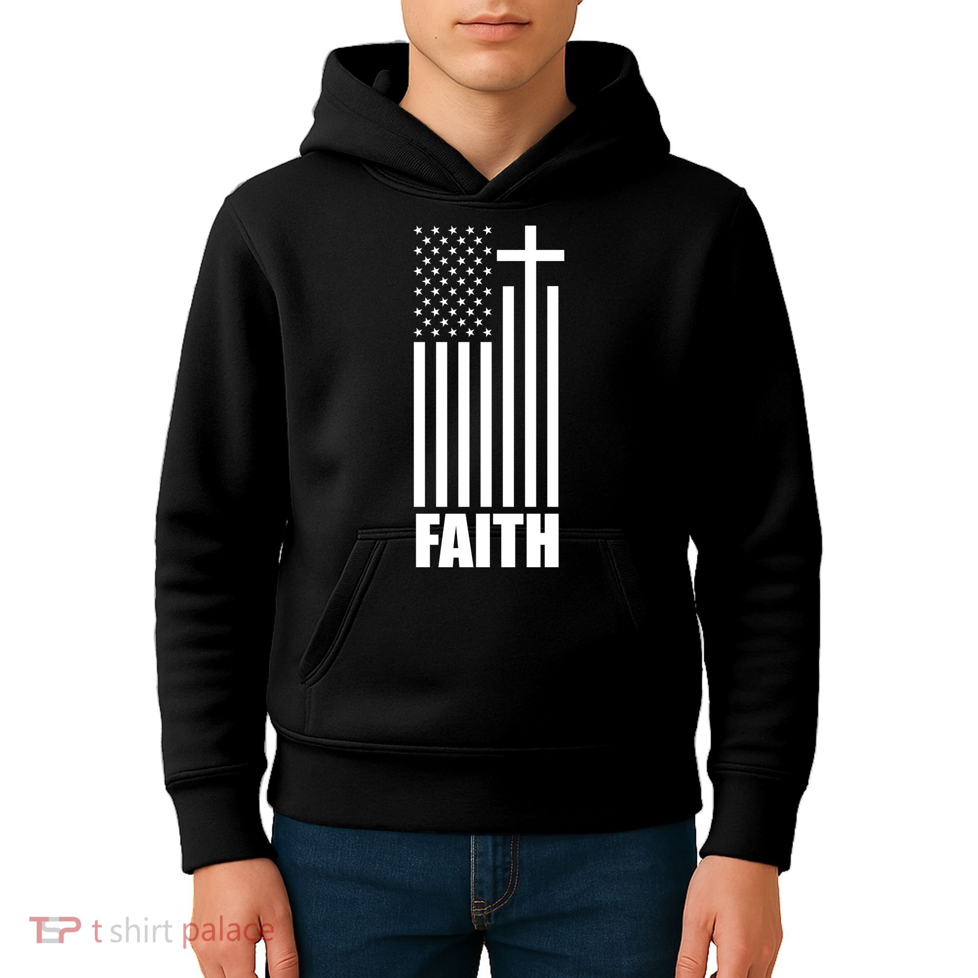 American Flag Faith Cross Kids Hoodie