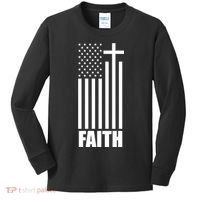 American Flag Faith Cross Kids Long Sleeve Shirt thumb 0