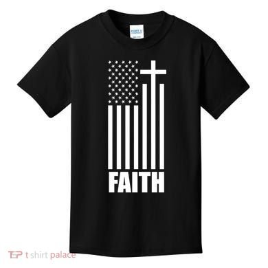 American Flag Faith Cross Kids T-Shirt