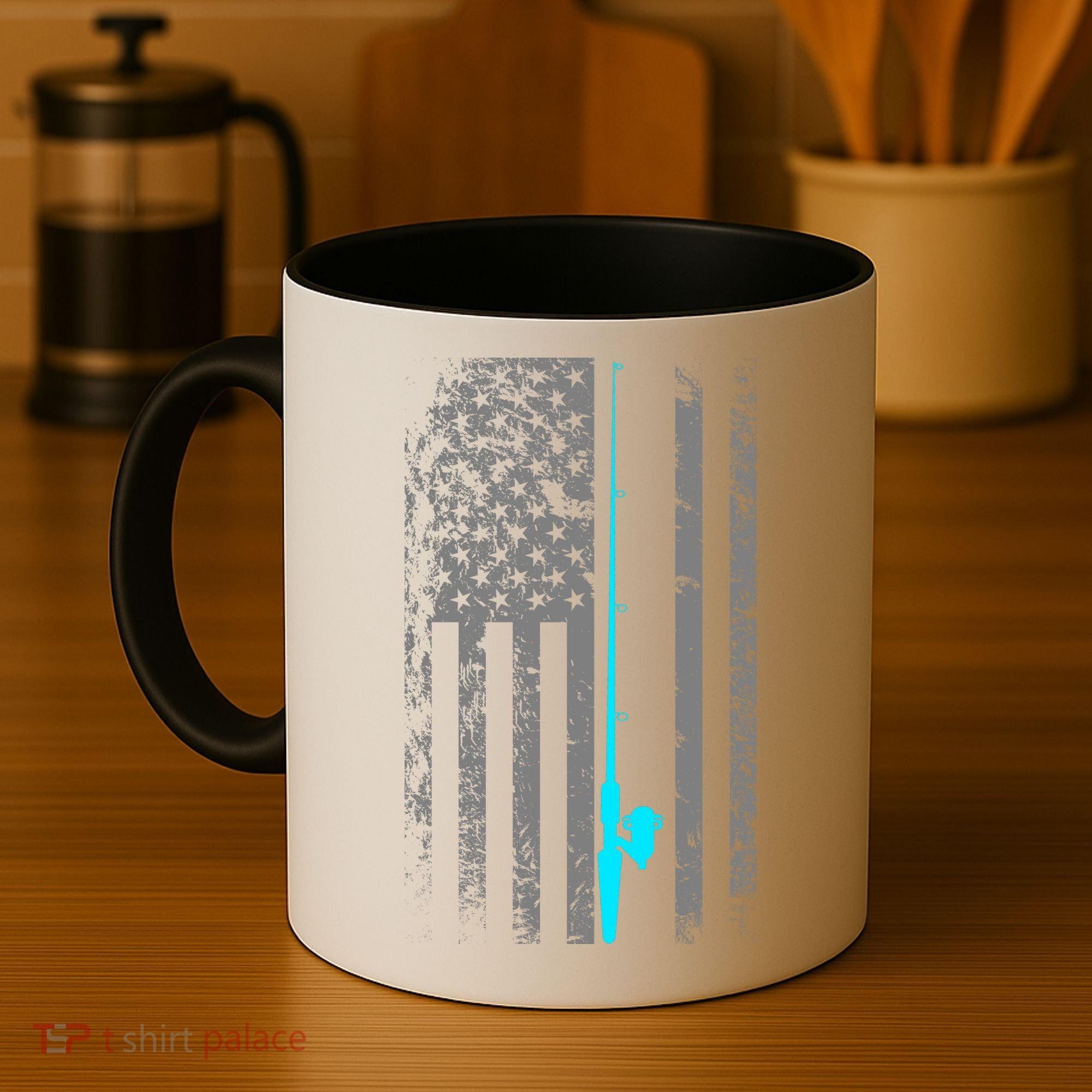 American Flag Fishing Pole Coffee Mug