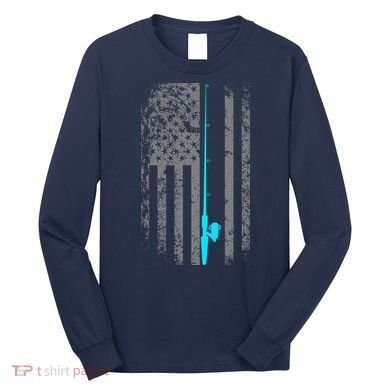 American Flag Fishing Pole Long Sleeve Shirt