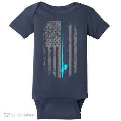 American Flag Fishing Pole Baby Bodysuit