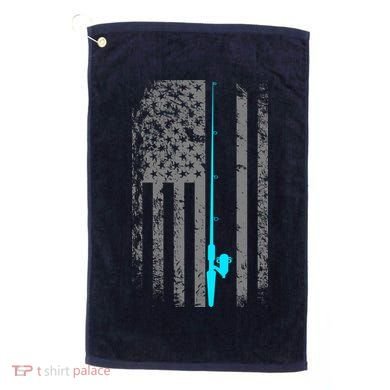 American Flag Fishing Pole Golf Towel