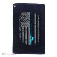 American Flag Fishing Pole Golf Towel thumb 0