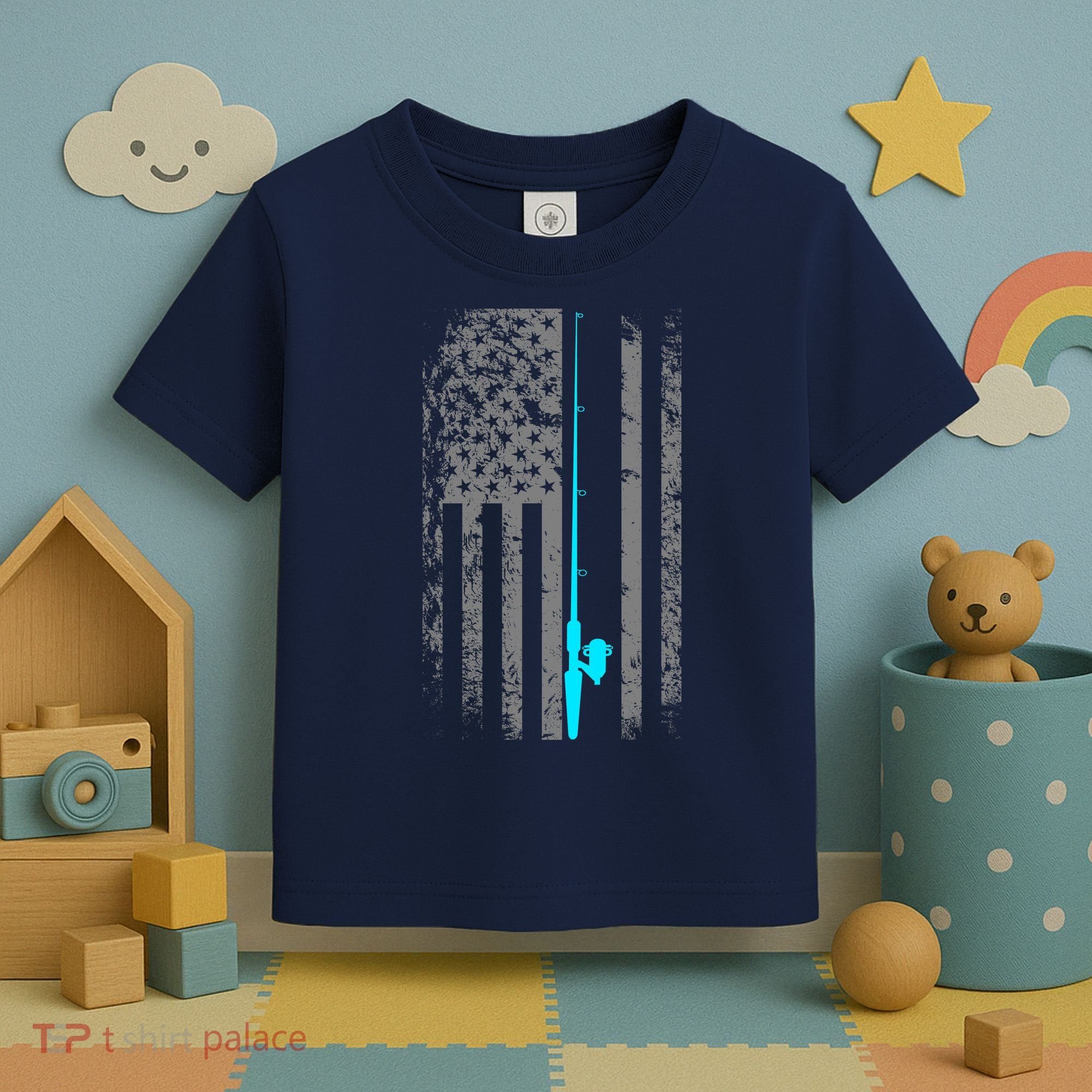 American Flag Fishing Pole Toddler T-Shirt