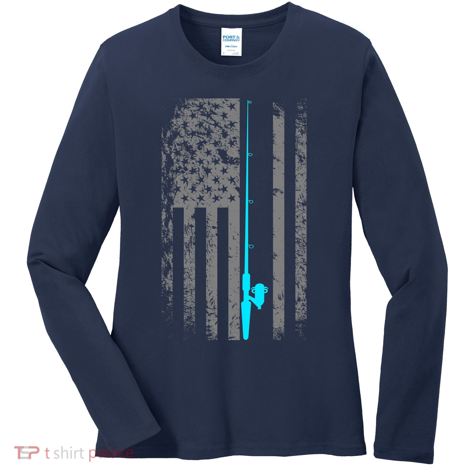 American Flag Fishing Pole Women's Long Sleeve Shirt