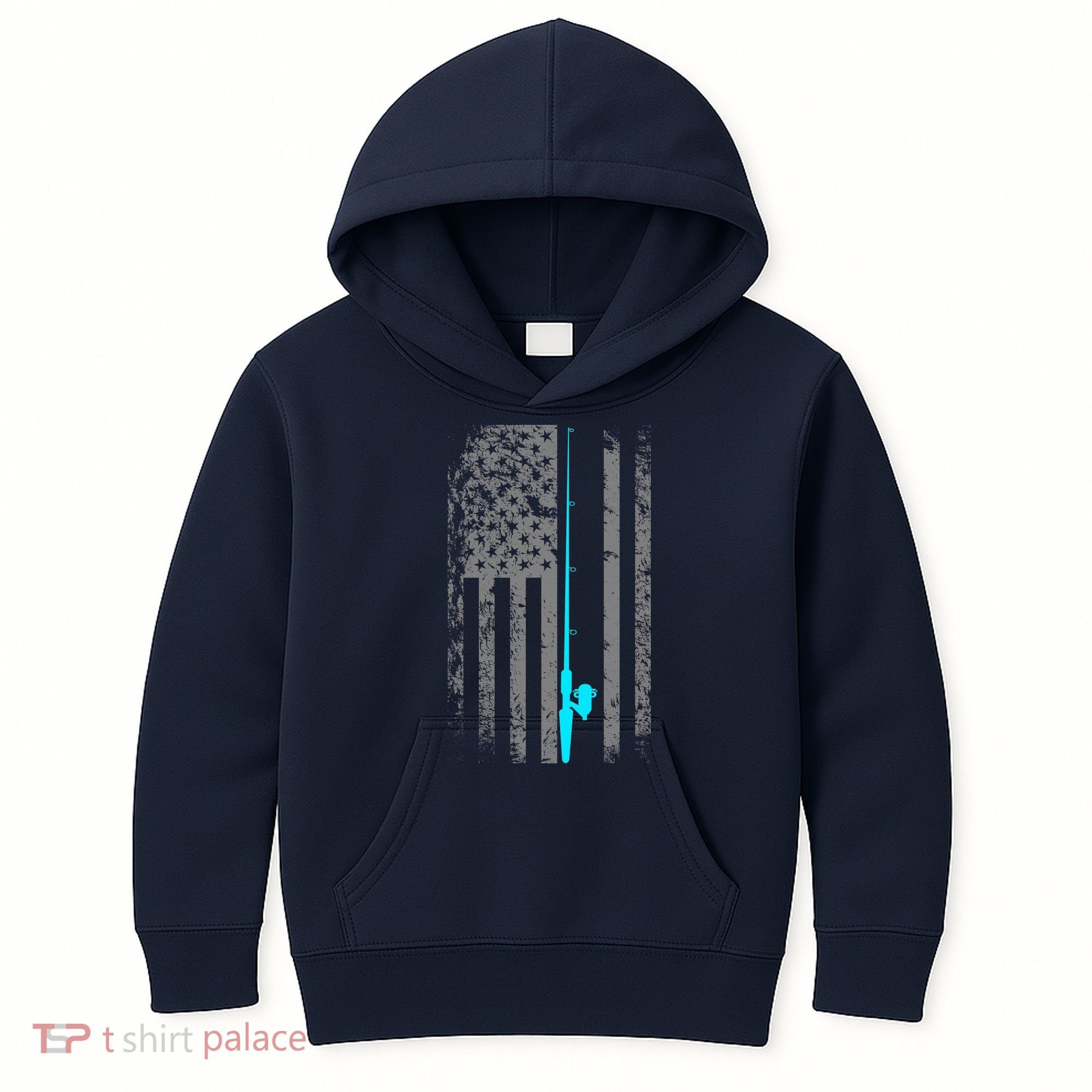 American Flag Fishing Pole Kids Hoodie