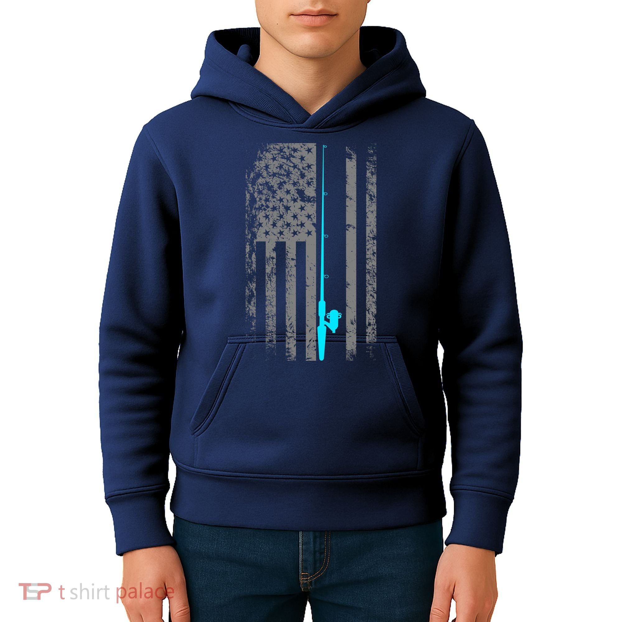American Flag Fishing Pole Kids Hoodie