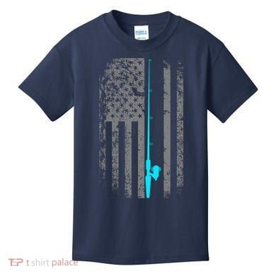 American Flag Fishing Pole Kids T-Shirt