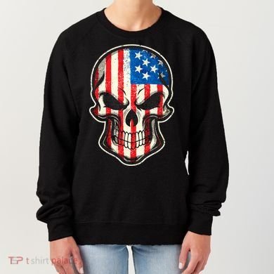 American Flag Human Skull Women's Sweatshirt