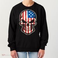 American Flag Human Skull Women's Sweatshirt thumb 0