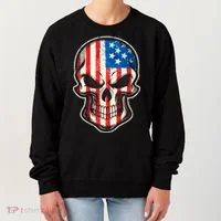 American Flag Human Skull Women's Sweatshirt thumb 0