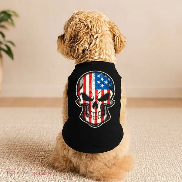 American Flag Human Skull Doggie Tank