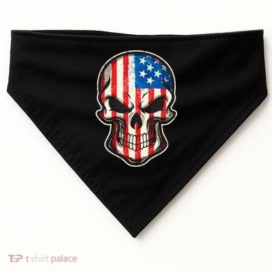 American Flag Human Skull USA-Made Doggie Bandana