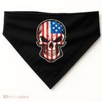 American Flag Human Skull USA-Made Doggie Bandana thumb 0