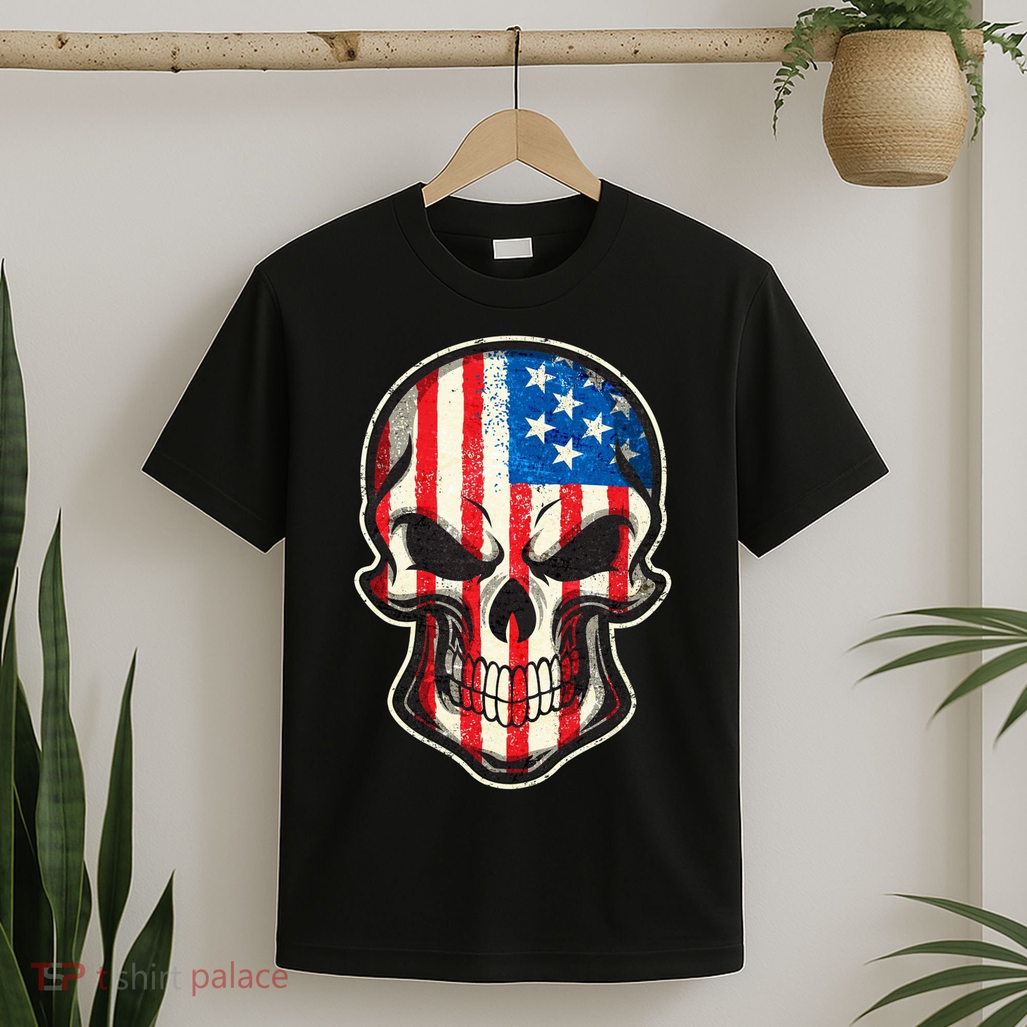 American Flag Human Skull T-Shirt