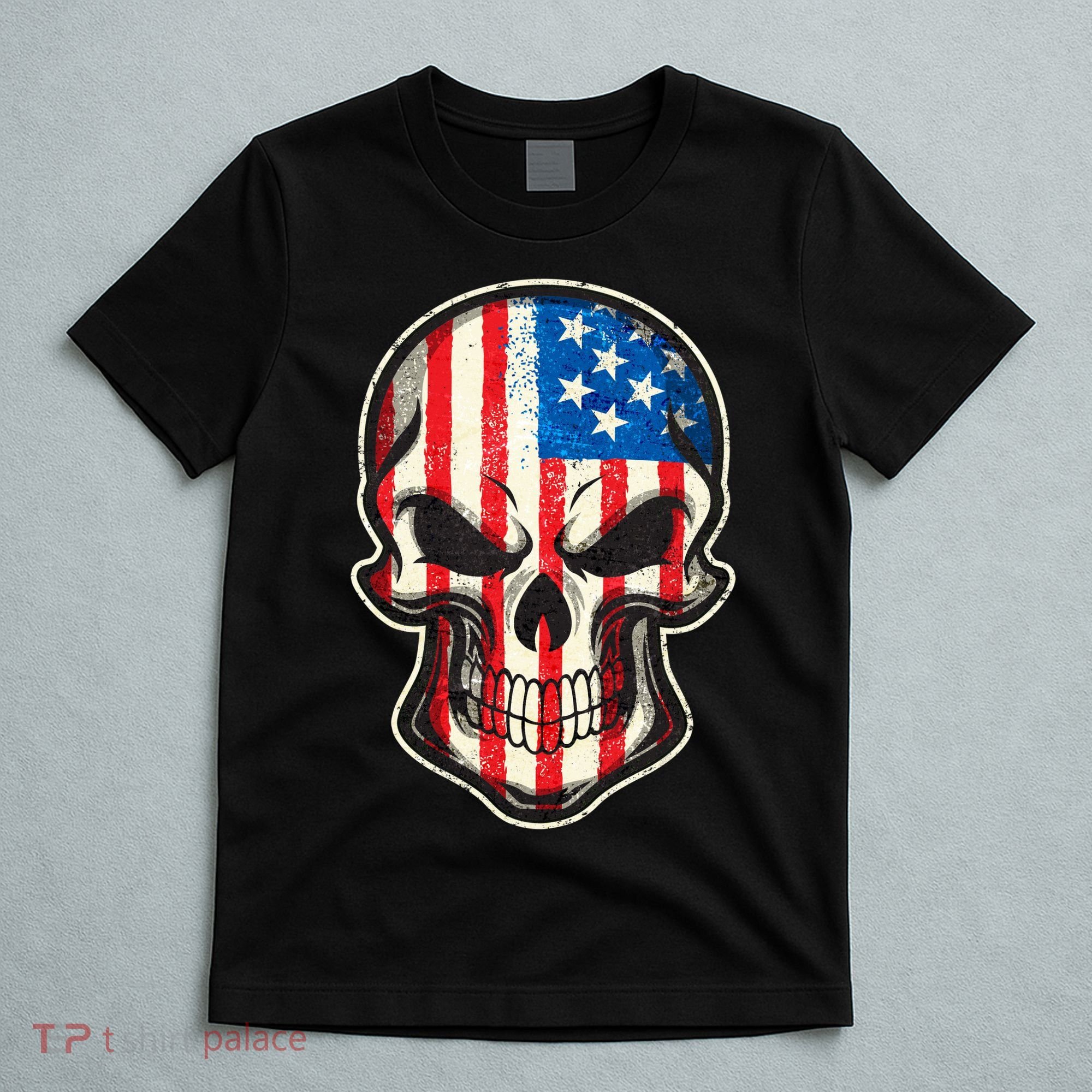 American Flag Human Skull T-Shirt
