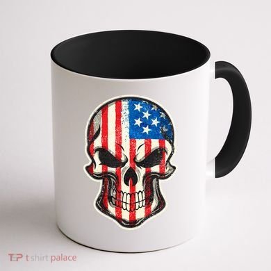 American Flag Human Skull Coffee Mug back