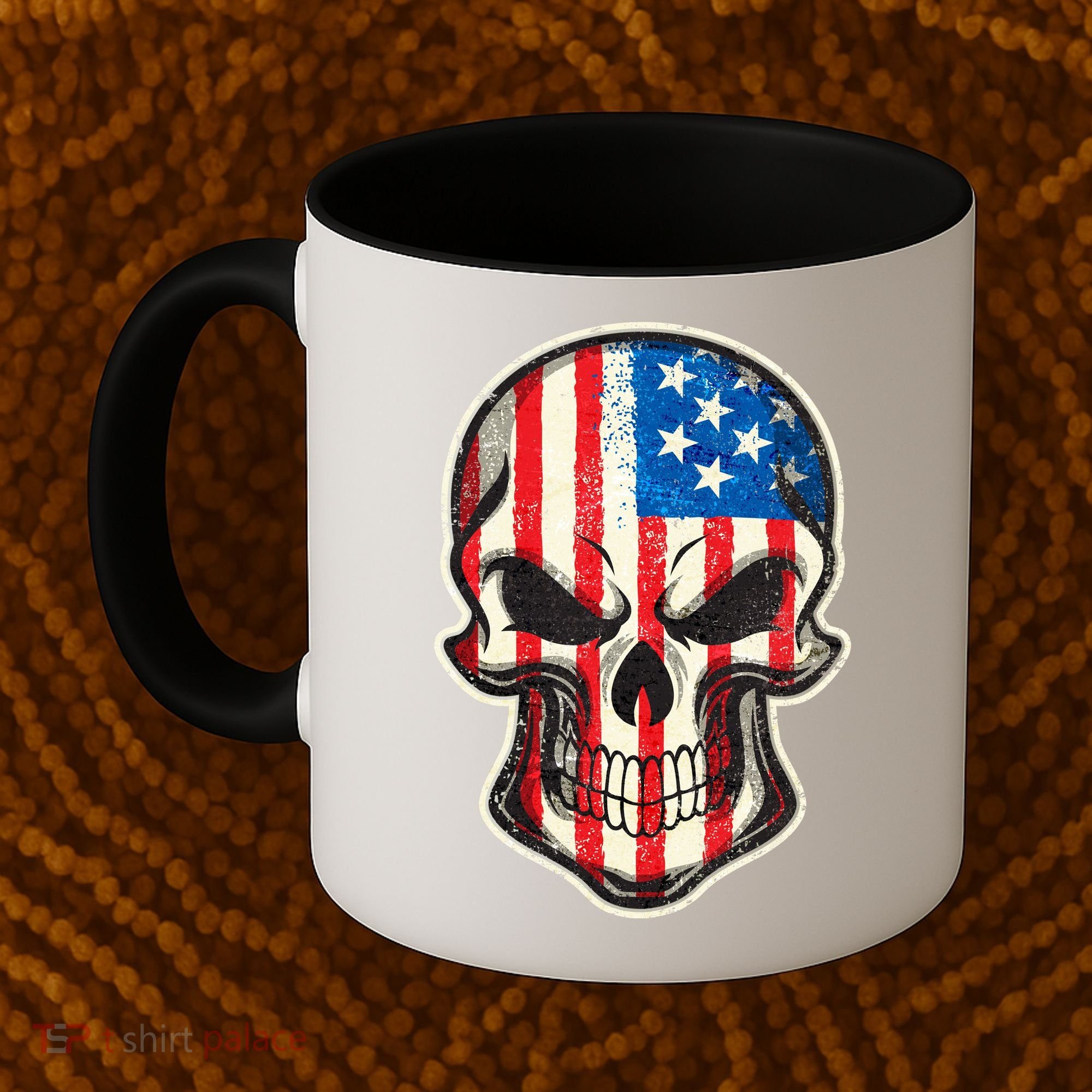 American Flag Human Skull Coffee Mug