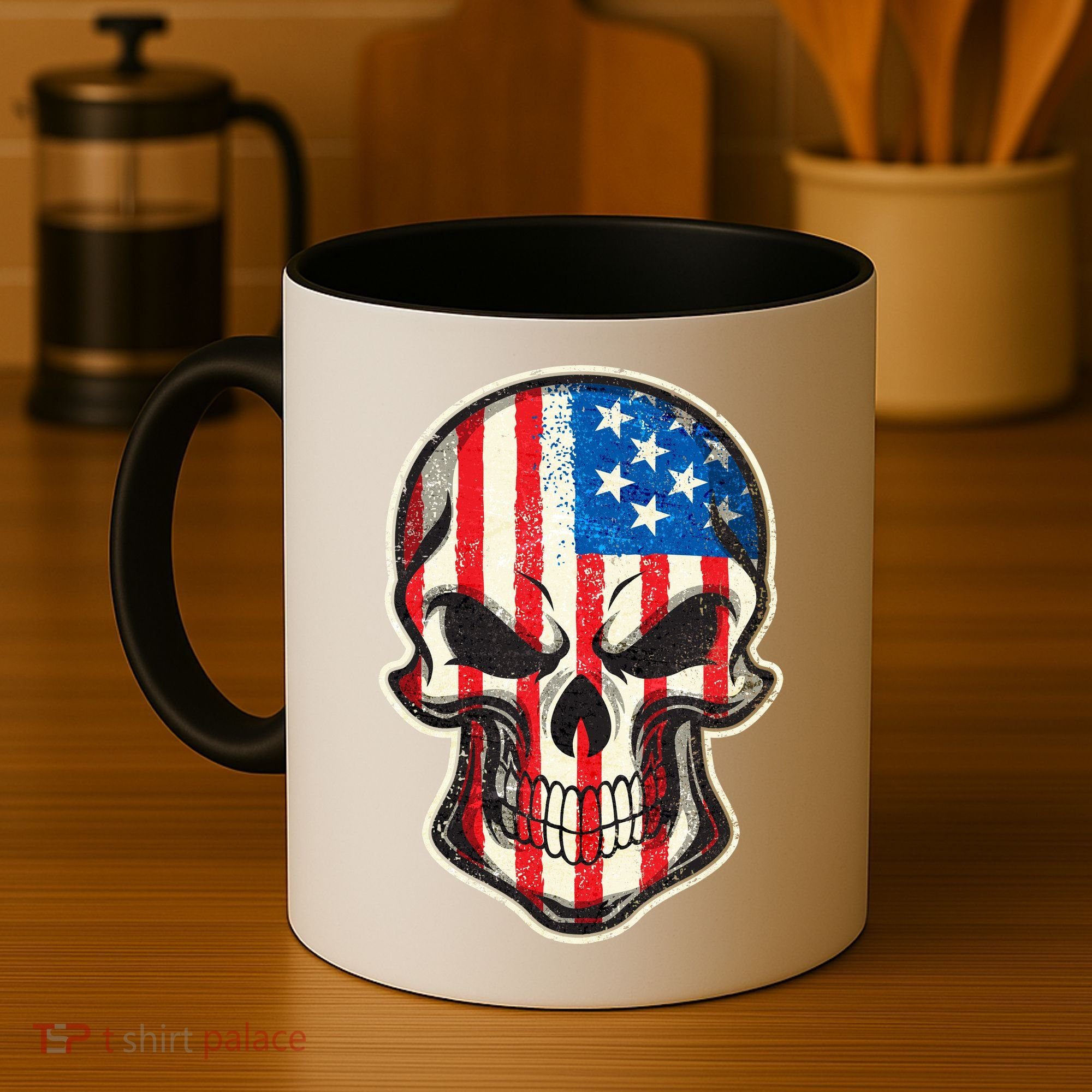 American Flag Human Skull Coffee Mug