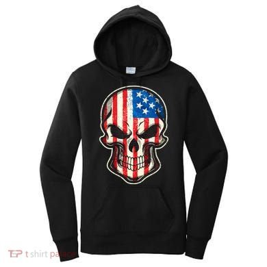 American Flag Human Skull Women's Hoodie