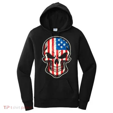 American Flag Human Skull Women's Hoodie