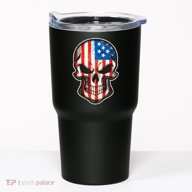 American Flag Human Skull Tumbler